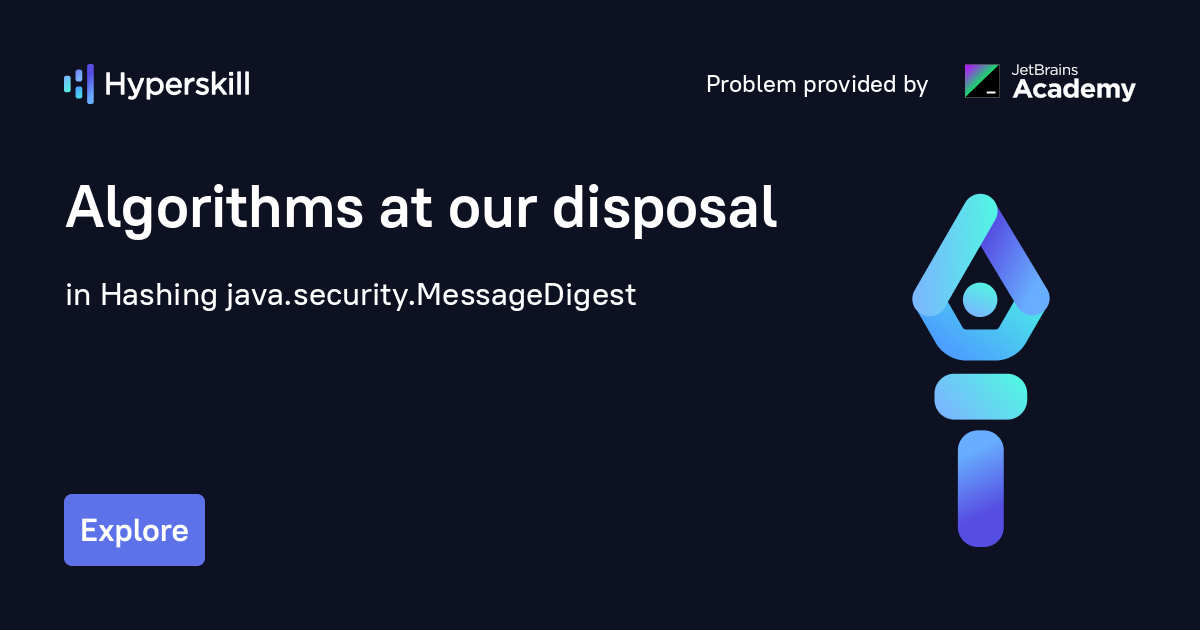 Algorithms at our disposal · Hashing java.security.MessageDigest